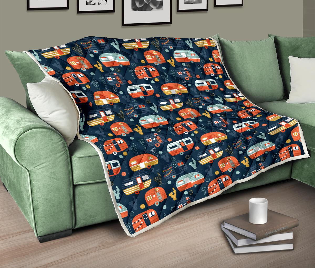 Camper Caravan Print Pattern Premium Quilt-JTAMIGO.COM