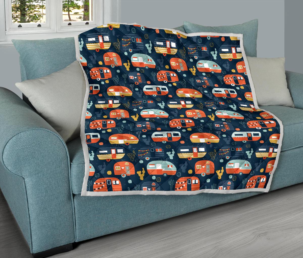 Camper Caravan Print Pattern Premium Quilt-JTAMIGO.COM