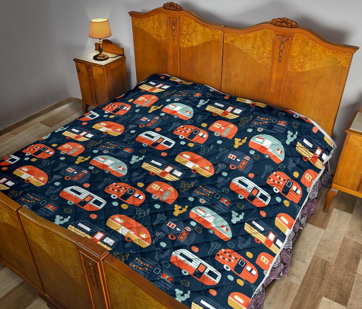 Camper Caravan Print Pattern Premium Quilt-JTAMIGO.COM