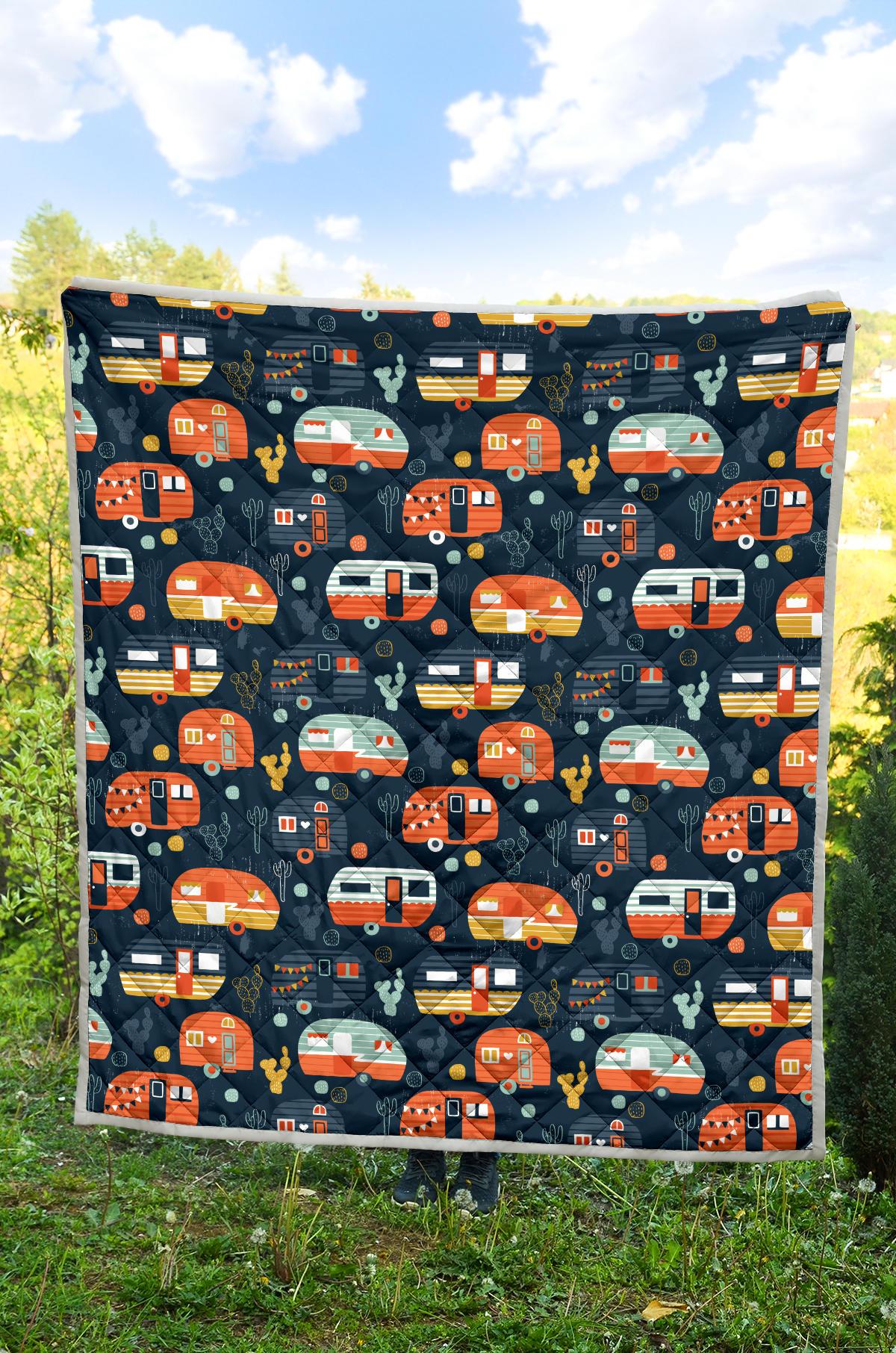 Camper Caravan Print Pattern Premium Quilt-JTAMIGO.COM
