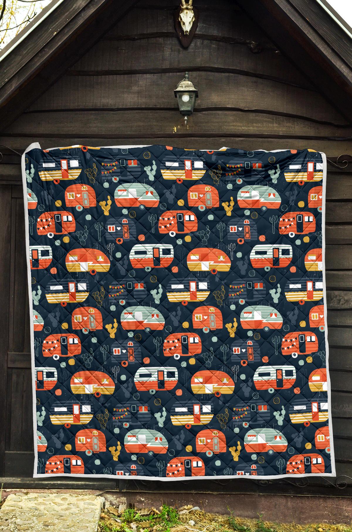 Camper Caravan Print Pattern Premium Quilt-JTAMIGO.COM