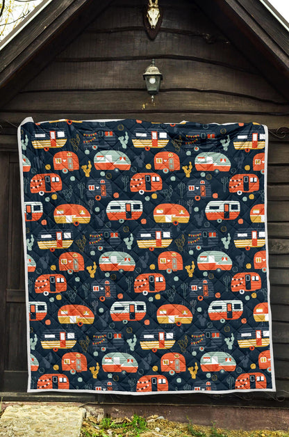 Camper Caravan Print Pattern Premium Quilt-JTAMIGO.COM