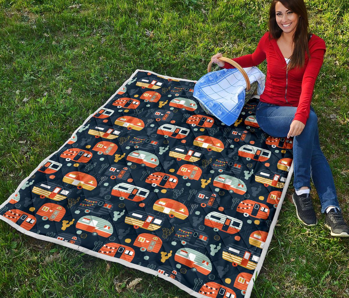 Camper Caravan Print Pattern Premium Quilt-JTAMIGO.COM