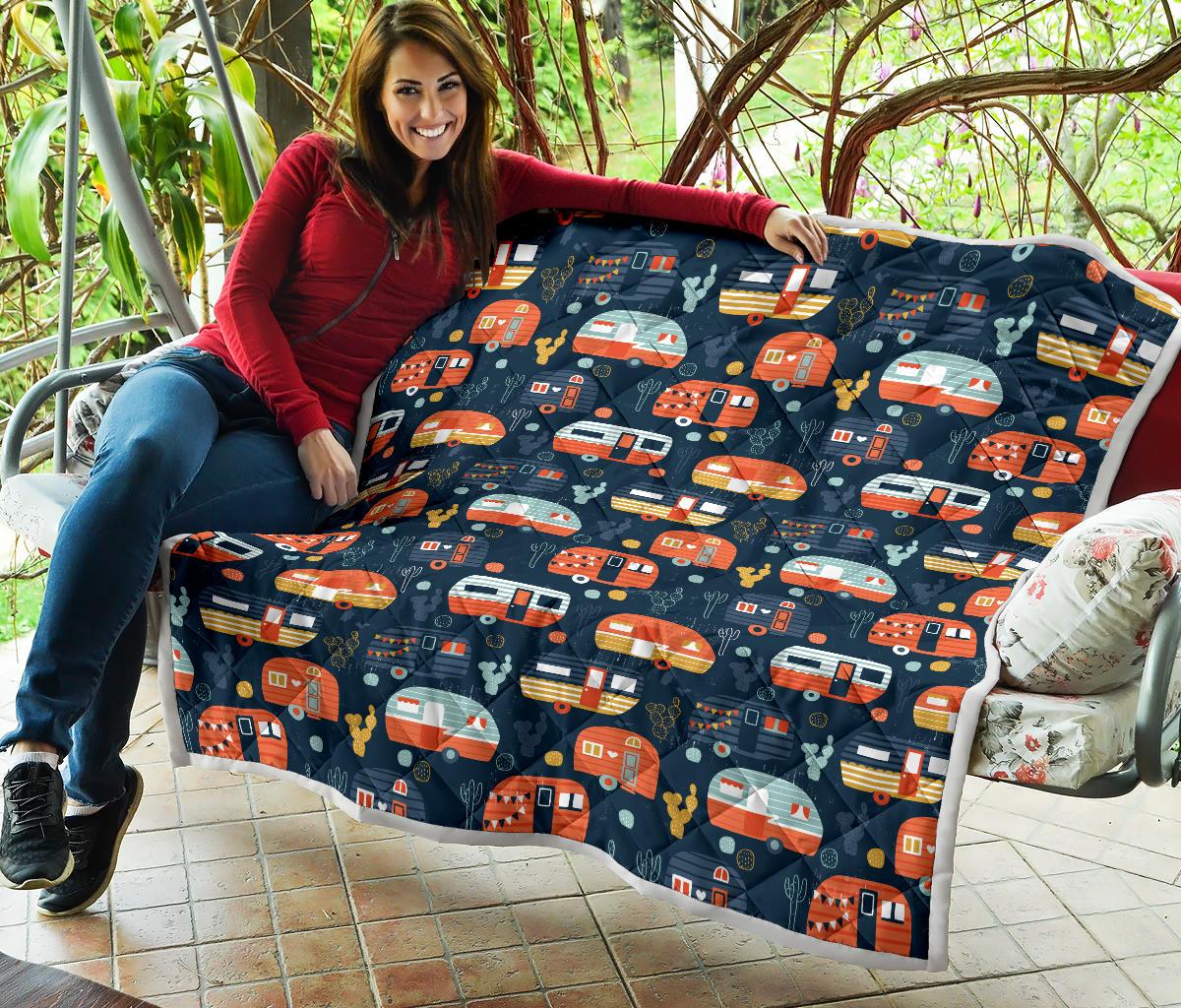 Camper Caravan Print Pattern Premium Quilt-JTAMIGO.COM