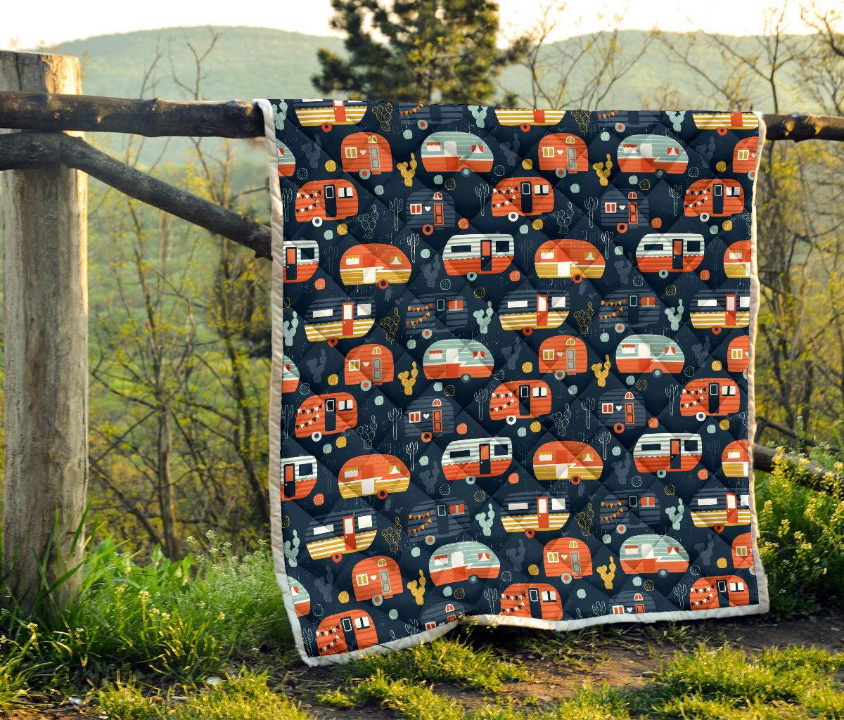 Camper Caravan Print Pattern Premium Quilt-JTAMIGO.COM