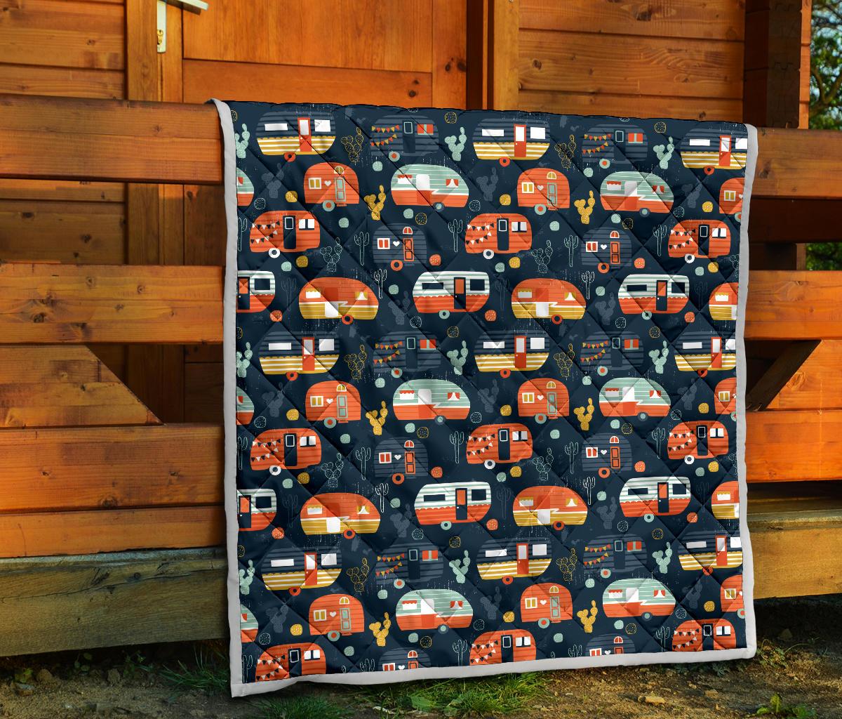 Camper Caravan Print Pattern Premium Quilt-JTAMIGO.COM