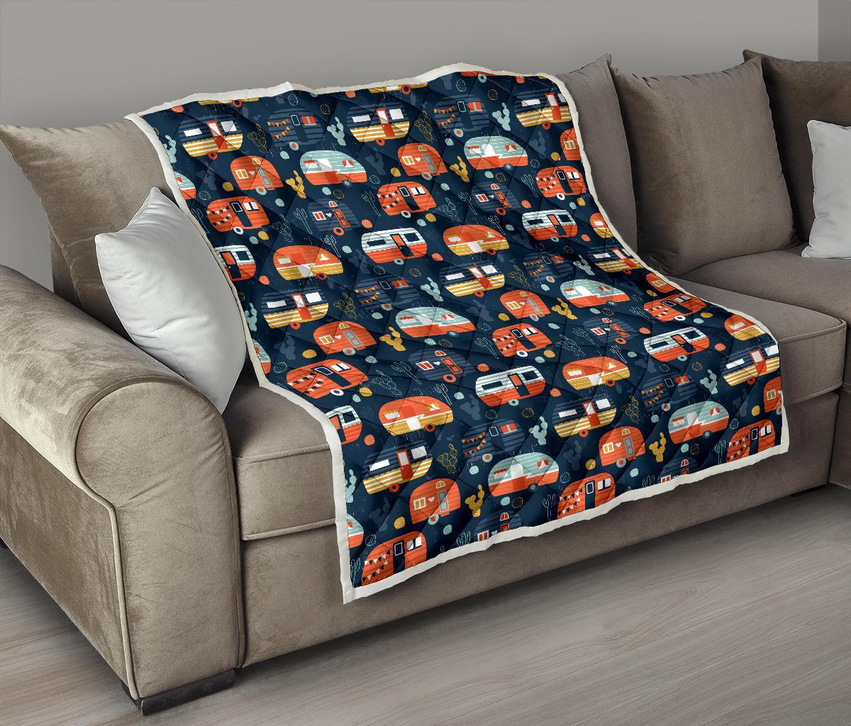 Camper Caravan Print Pattern Premium Quilt-JTAMIGO.COM