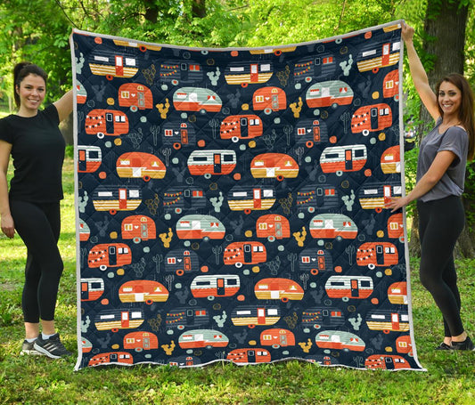 Camper Caravan Print Pattern Premium Quilt-JTAMIGO.COM