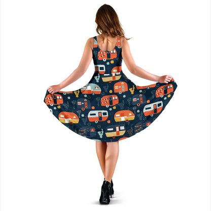 Camper Caravan Print Pattern Sleeveless Dress