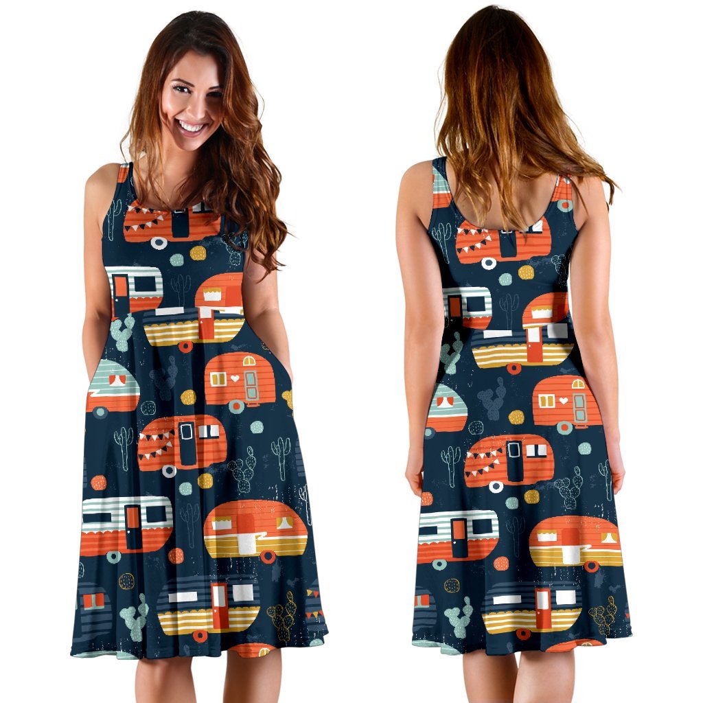 Camper Caravan Print Pattern Sleeveless Dress