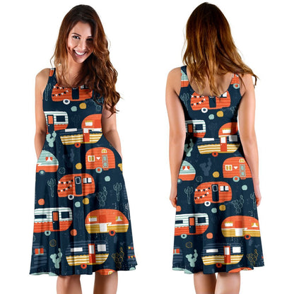 Camper Caravan Print Pattern Sleeveless Dress