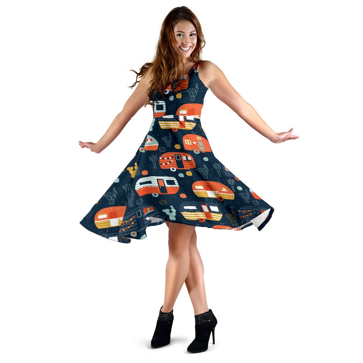 Camper Caravan Print Pattern Sleeveless Dress