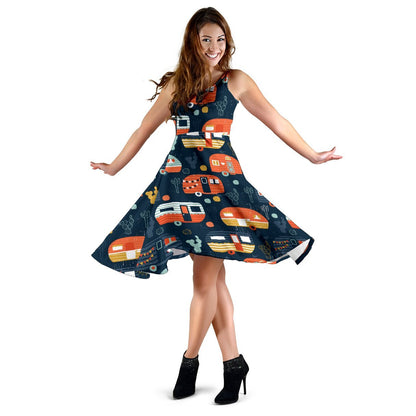 Camper Caravan Print Pattern Sleeveless Dress