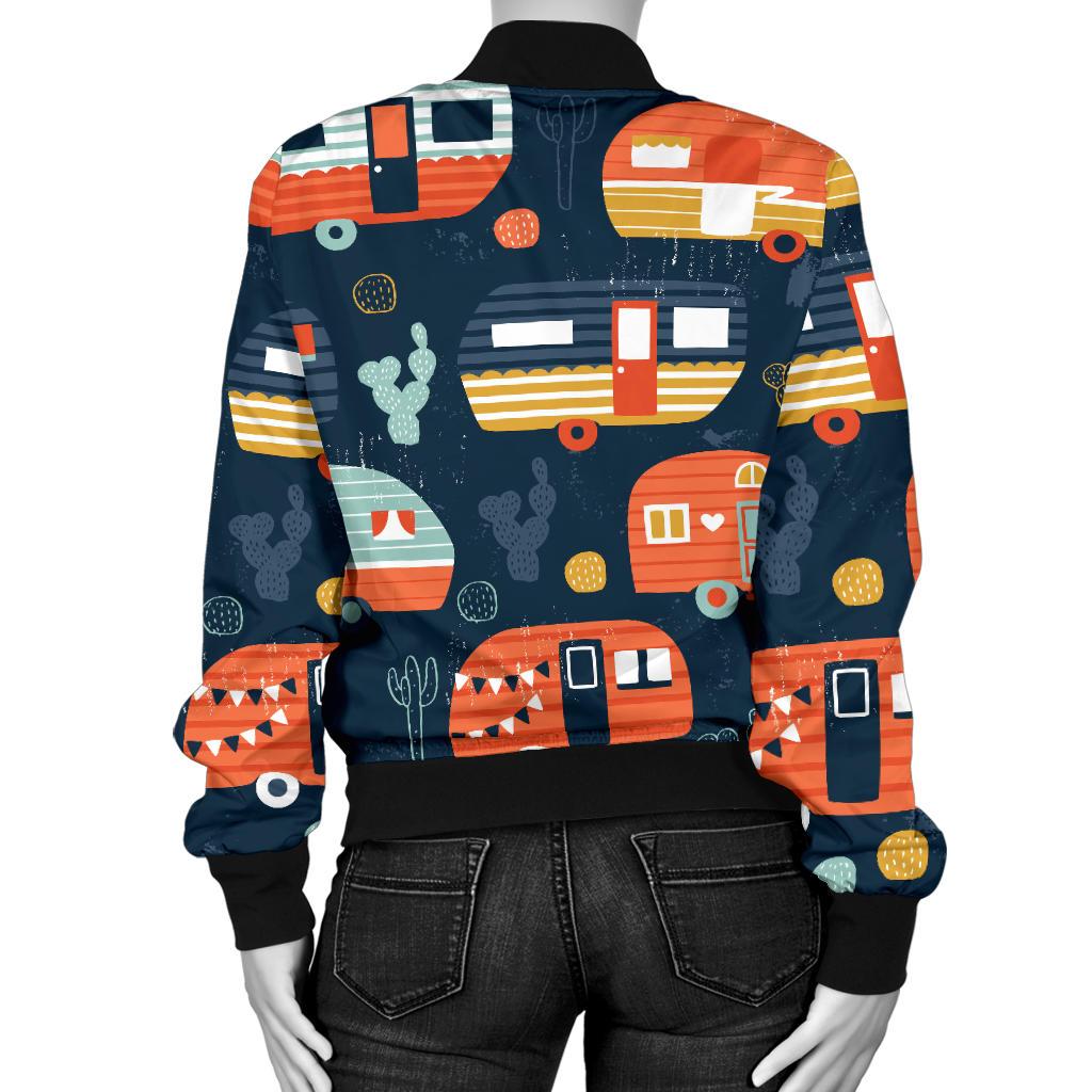 Camper Caravan Print Pattern Women Casual Bomber Jacket