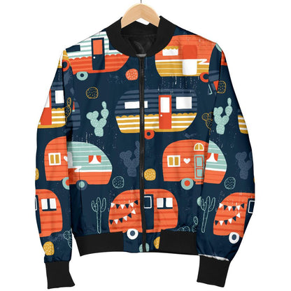 Camper Caravan Print Pattern Women Casual Bomber Jacket