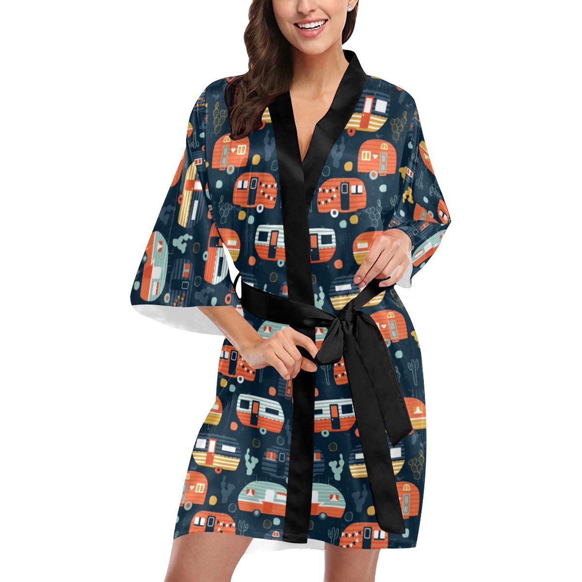 Camper Caravan Print Pattern Women Short Kimono Robe