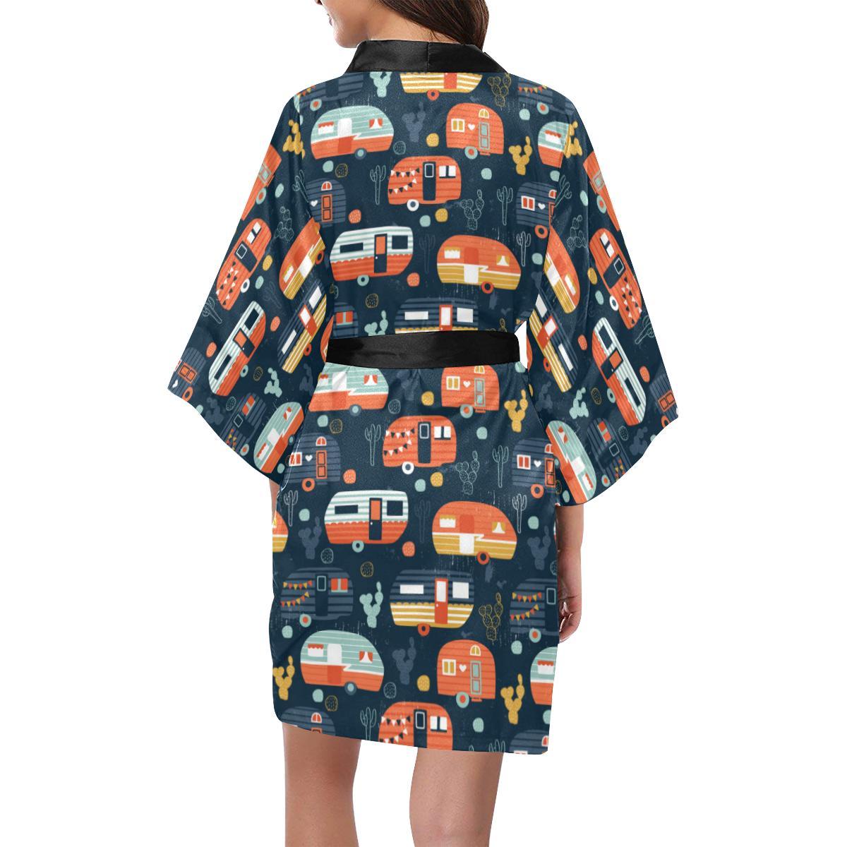 Camper Caravan Print Pattern Women Short Kimono Robe