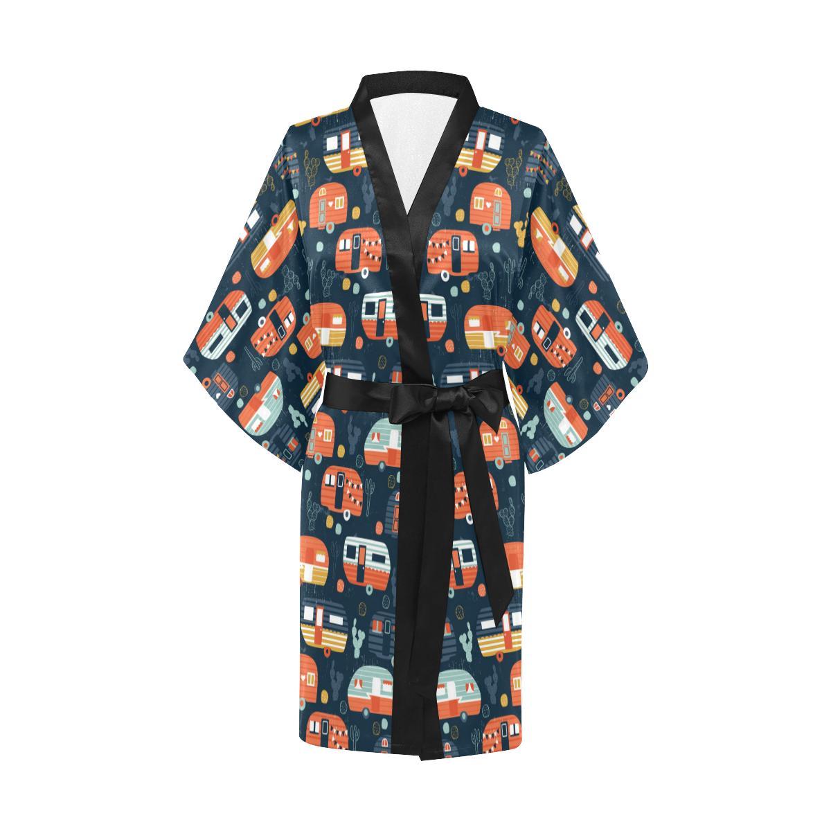 Camper Caravan Print Pattern Women Short Kimono Robe