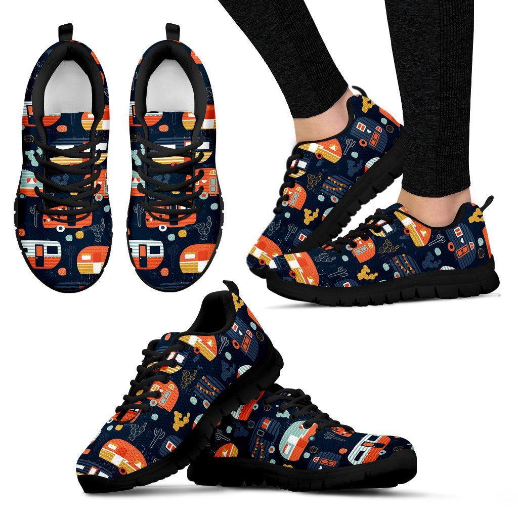Camper Caravan Print Pattern Women Sneakers Shoes