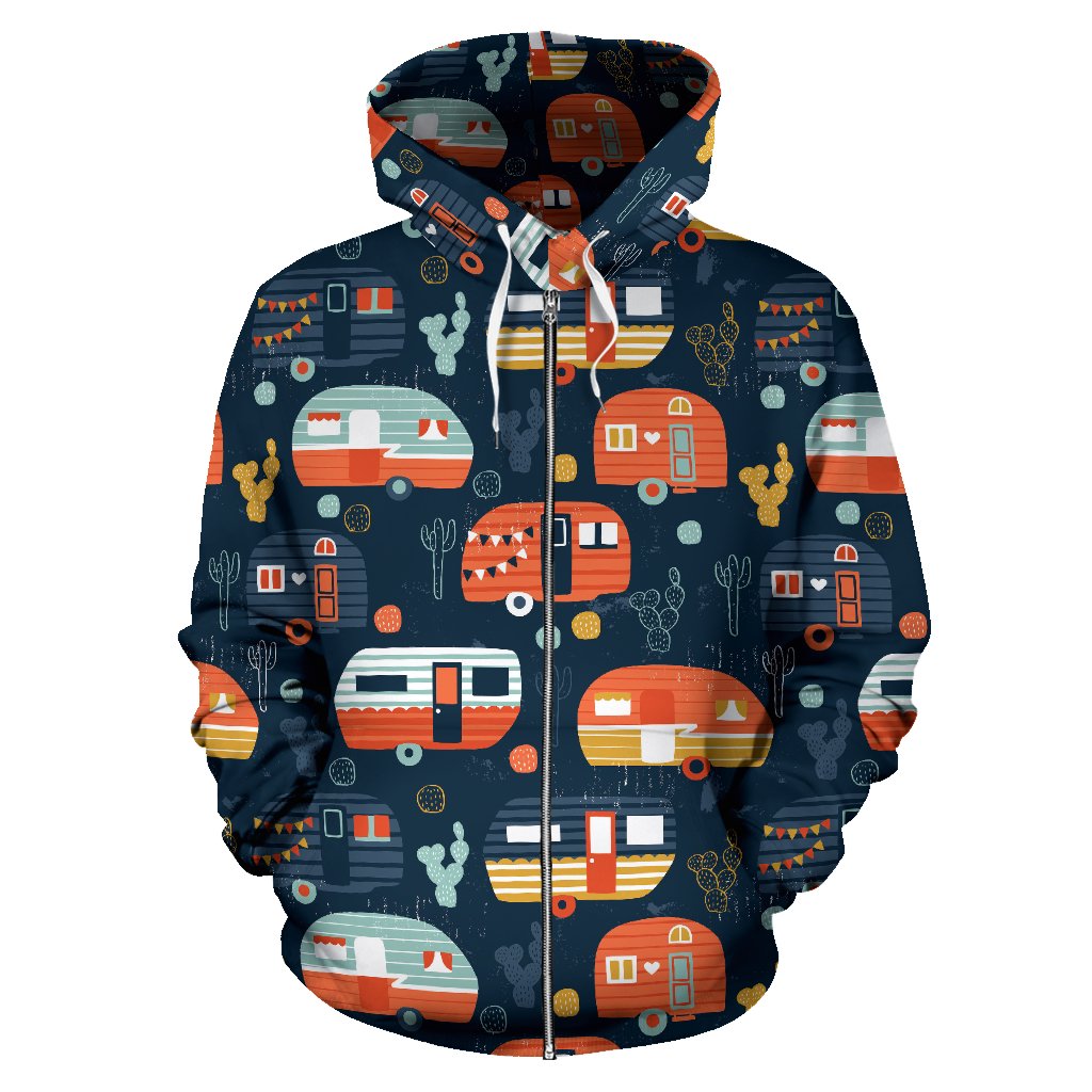 Camper Caravan Print Pattern Zip Up Hoodie