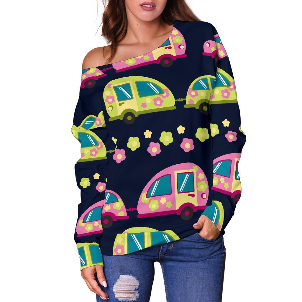 Camper Cute Camping Design No 3 Print Off Shoulder Sweatshirt