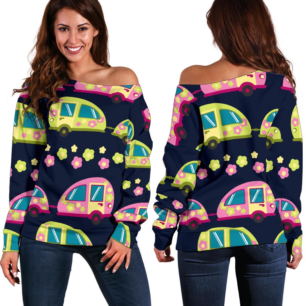 Camper Cute Camping Design No 3 Print Off Shoulder Sweatshirt