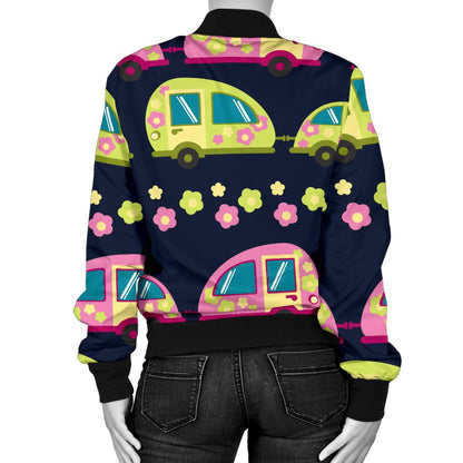 Camper Cute Camping Design No 3 Print Women Casual Bomber Jacket