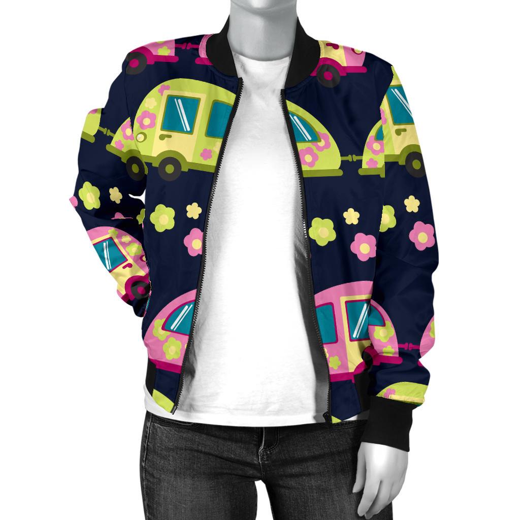 Camper Cute Camping Design No 3 Print Women Casual Bomber Jacket