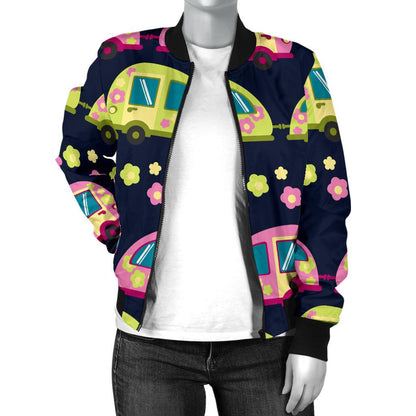 Camper Cute Camping Design No 3 Print Women Casual Bomber Jacket
