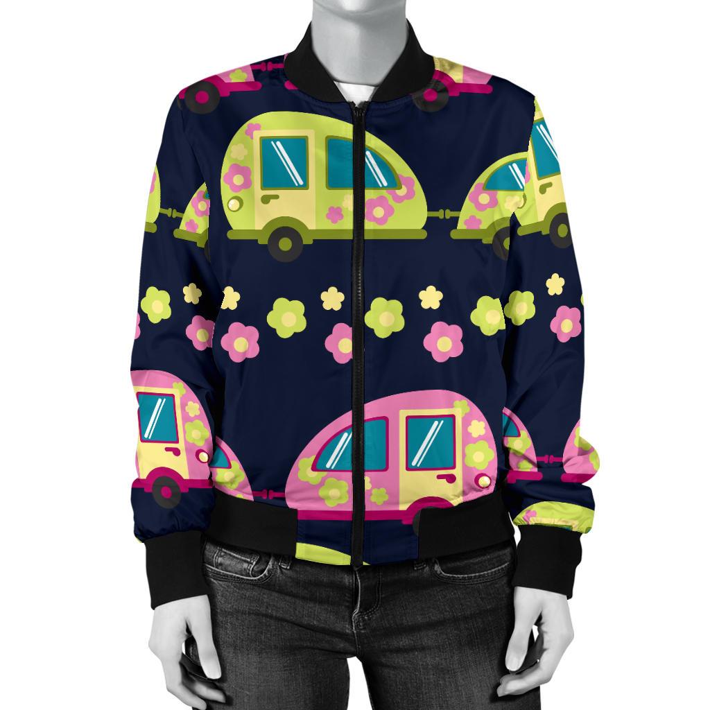 Camper Cute Camping Design No 3 Print Women Casual Bomber Jacket