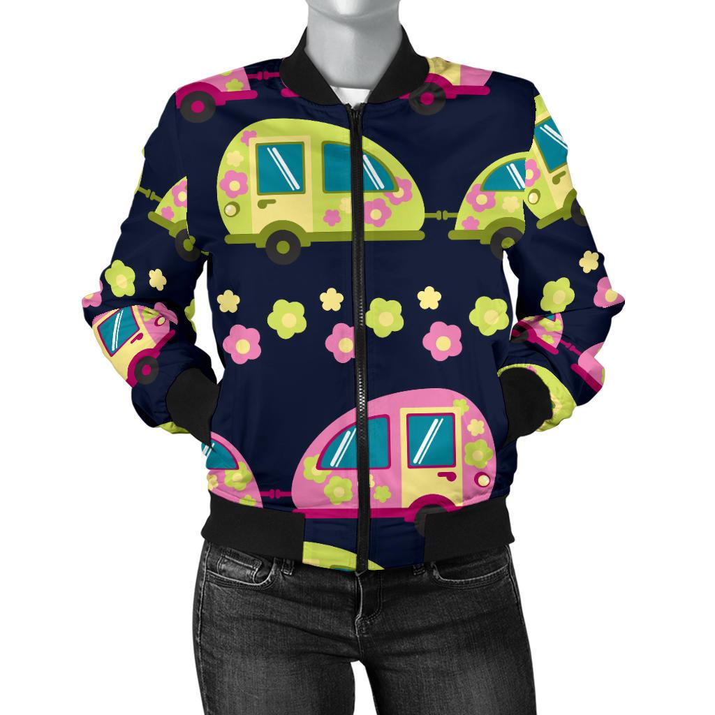 Camper Cute Camping Design No 3 Print Women Casual Bomber Jacket