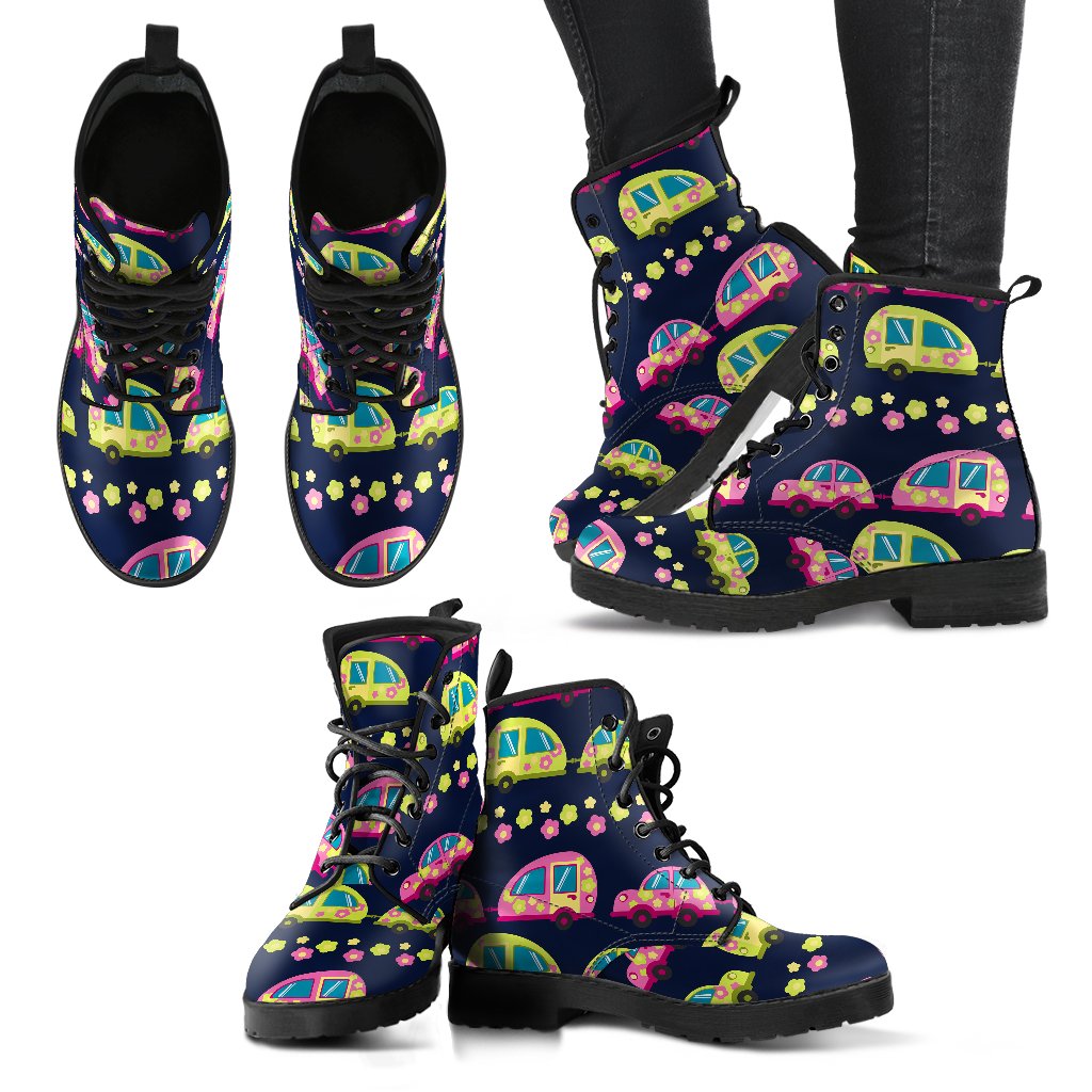 Camper Cute Camping Design No 3 Print Women Leather Boots-JTAMIGO.COM