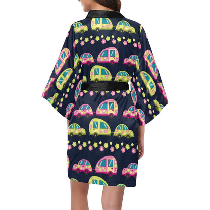 Camper Cute Camping Design No 3 Print Women Short Kimono Robe