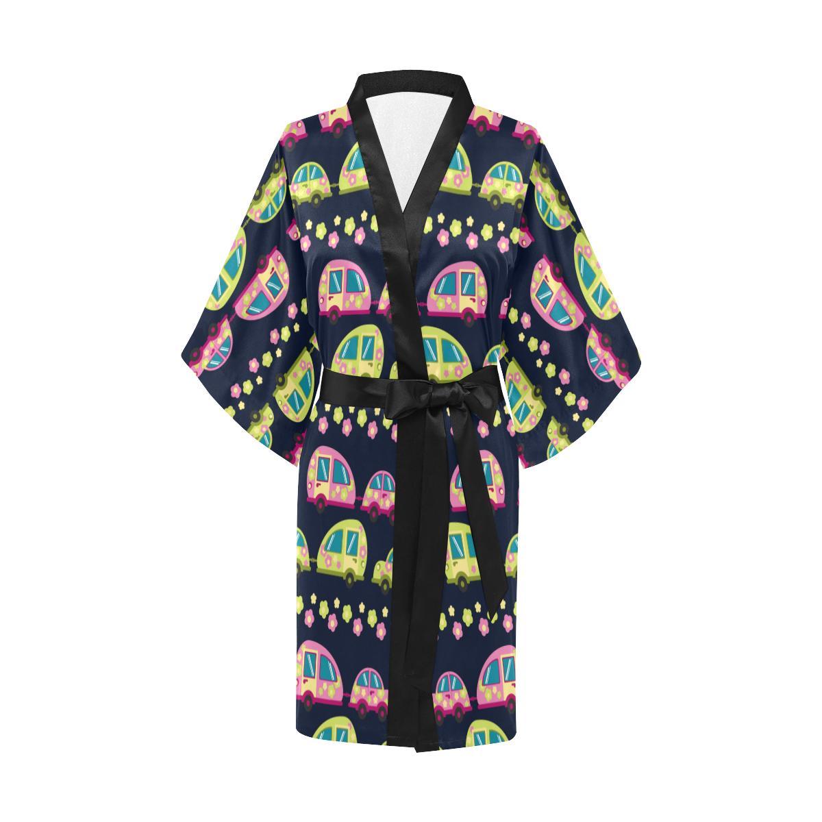 Camper Cute Camping Design No 3 Print Women Short Kimono Robe
