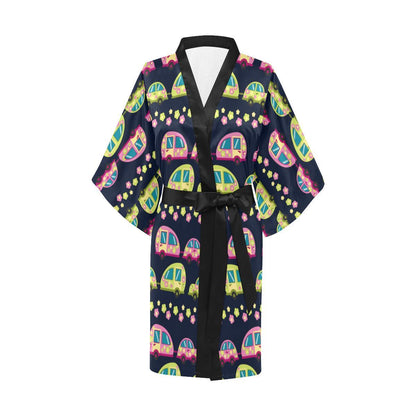 Camper Cute Camping Design No 3 Print Women Short Kimono Robe