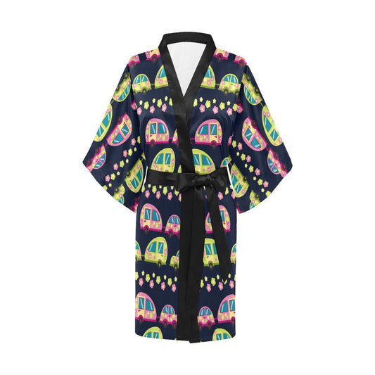 Camper Cute Camping Design No 3 Print Women Short Kimono Robe