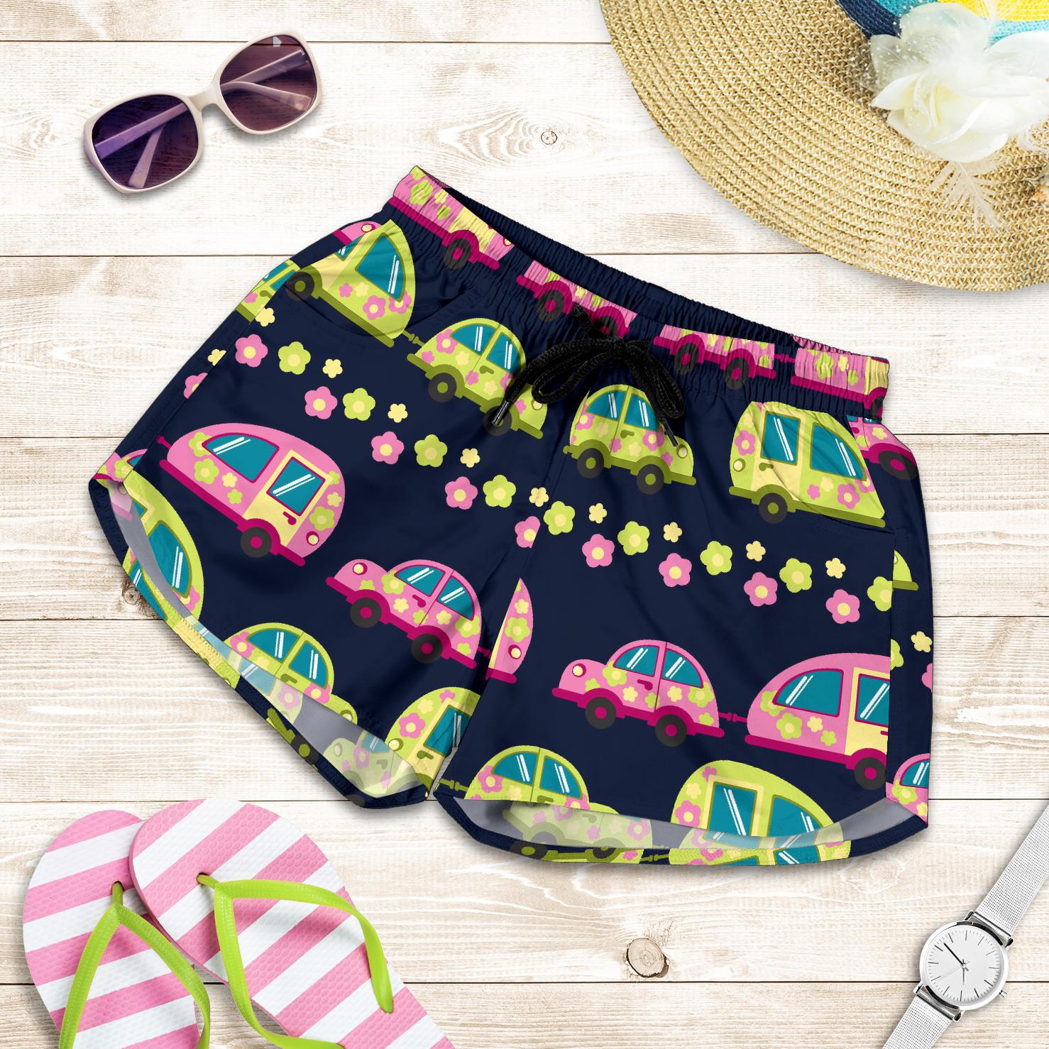 Camper Cute Camping Design No 3 Print Women Shorts-JTAMIGO.COM