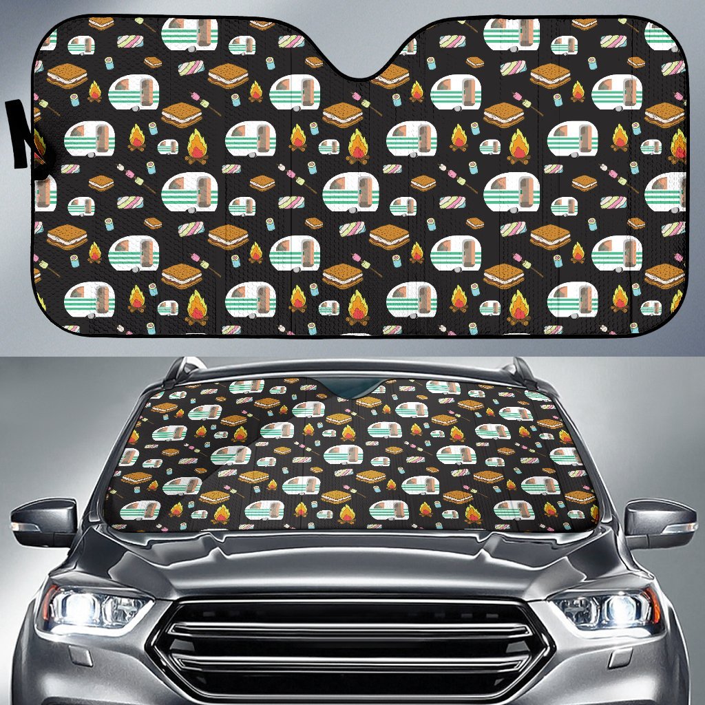 Camper Marshmallow Camping Design Print Car Sun Shade For Windshield