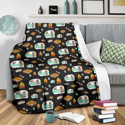 Camper Marshmallow Camping Design Print Fleece Blanket
