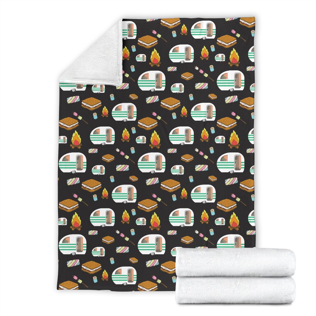 Camper Marshmallow Camping Design Print Fleece Blanket