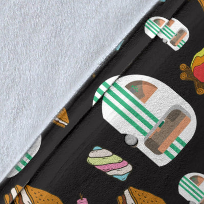 Camper Marshmallow Camping Design Print Fleece Blanket
