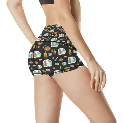 Camper marshmallow Camping Design Print High Waisted Spandex Shorts-JTAMIGO.COM