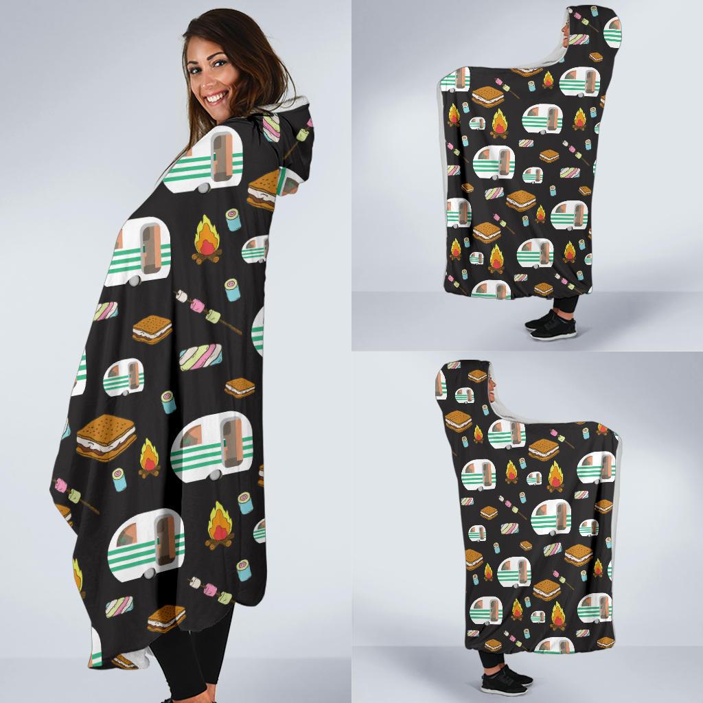Camper marshmallow Camping Design Print Hooded Blanket-JTAMIGO.COM