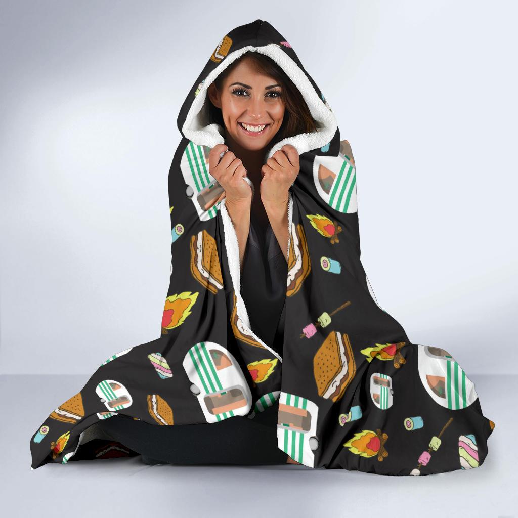 Camper marshmallow Camping Design Print Hooded Blanket-JTAMIGO.COM