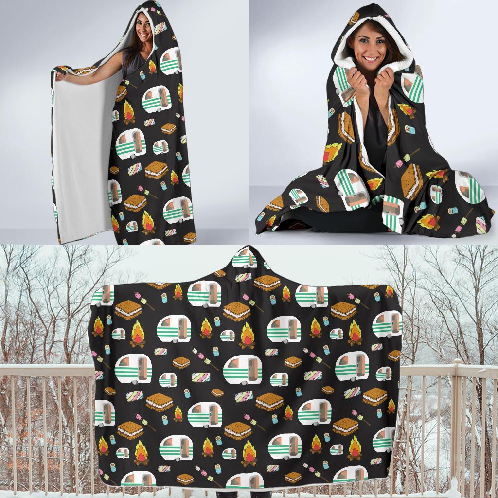 Camper marshmallow Camping Design Print Hooded Blanket-JTAMIGO.COM