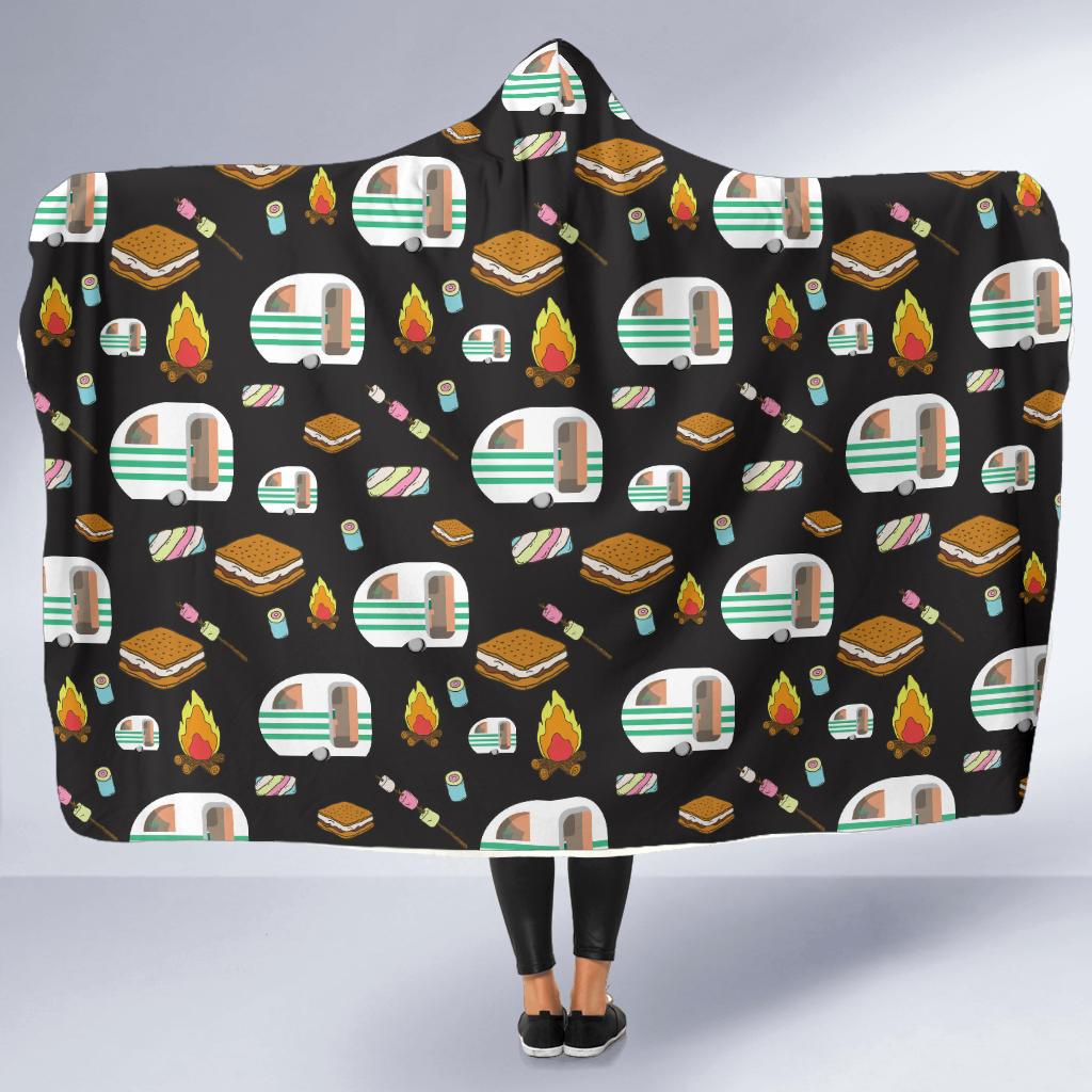 Camper marshmallow Camping Design Print Hooded Blanket-JTAMIGO.COM