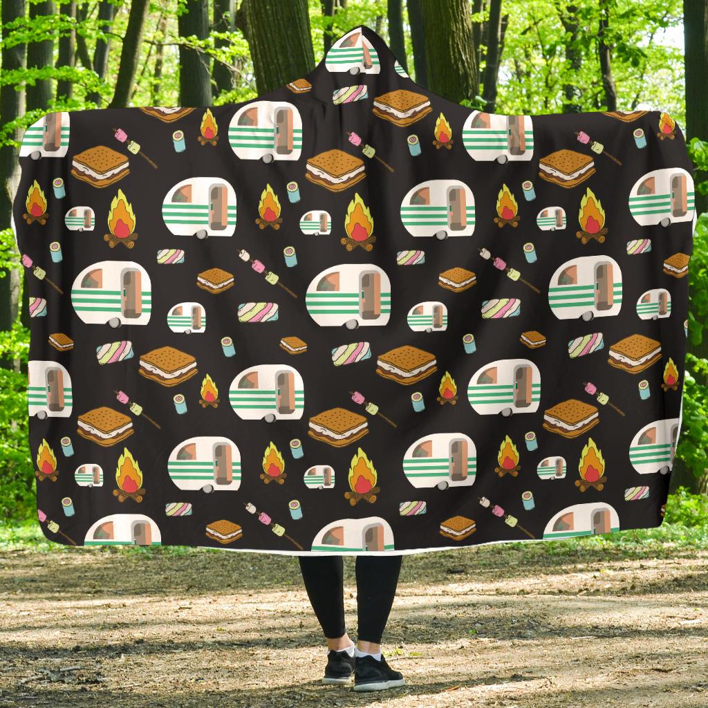 Camper marshmallow Camping Design Print Hooded Blanket-JTAMIGO.COM