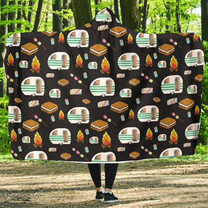 Camper marshmallow Camping Design Print Hooded Blanket-JTAMIGO.COM