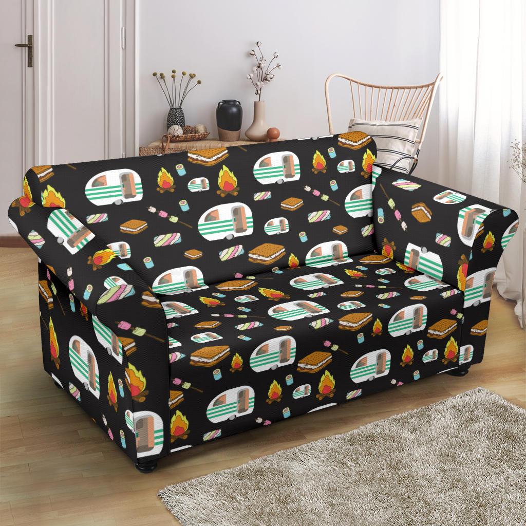 Camper marshmallow Camping Design Print Loveseat Slipcover-JTAMIGO.COM