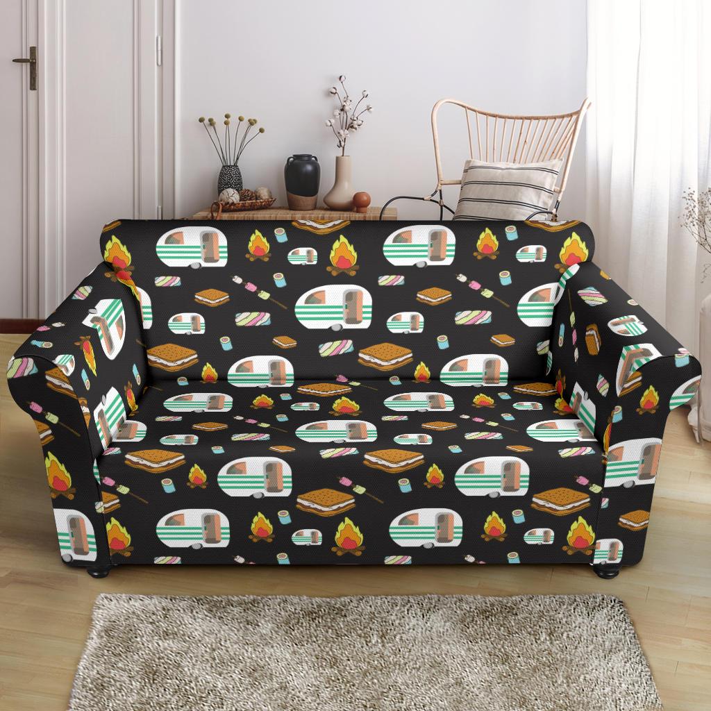 Camper marshmallow Camping Design Print Loveseat Slipcover-JTAMIGO.COM